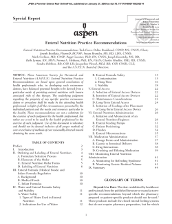Enteral Nutrition Practice Recommendations Special Report