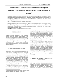 Nature and Classification of Poetical Metaphor