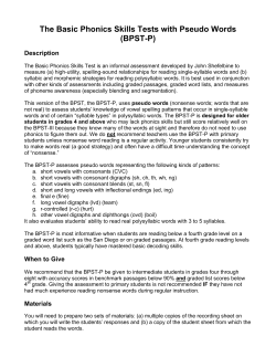 The Basic Phonics Skills Tests with Pseudo Words (BPST-P)