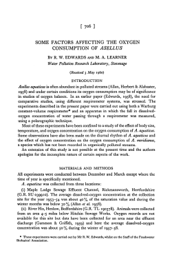 some factors affecting the oxygen consumption of asellus