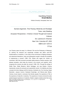 Inscribing Cinema in Sylviane Agacinski`s Time Passing: Modernity