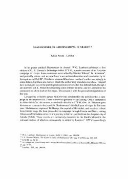 SHALMANESER OR ASHURNASIRPAL IN ARARAT? Julian Reade