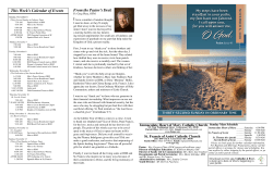 This Week`s Calendar of Events From the Pastor`s Desk