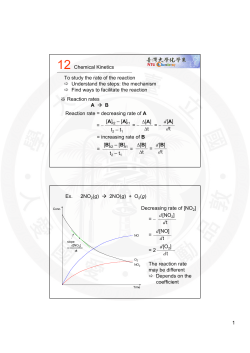 1 Chemical Kinetics To study the rate of the reaction Understand the