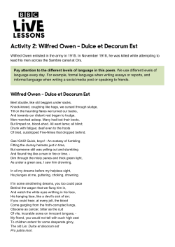 Activity 2: Wilfred Owen &ndash; Dulce et Decorum Est
