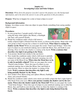 Inquiry 6.1 Investigating Lunar and Solar Eclipses Directions: Write