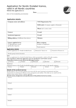 Application for Nordic Ecolabel licence, valid in all Nordic countries