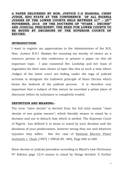 The Doctrine of Stare-Decisis and Judicial Precedents