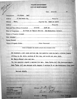 Rosa Parks Arrest Report, December 1, 1955