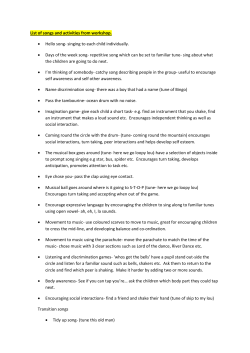List of songs and activities from workshop. &bull; Hello song