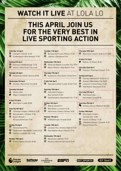 Saturday 1st April Liverpool v Everton 12:30 Southampton