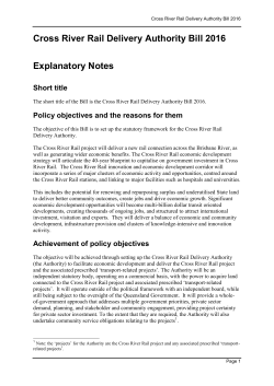 Cross River Rail Delivery Authority Bill 2016 explanatory note