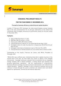 sonangol preliminary results for the year ended 31
