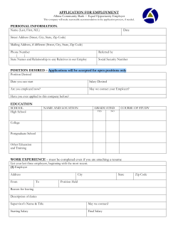 APPLICATION FOR EMPLOYMENT PERSONAL INFORMATION