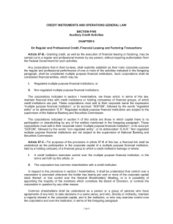 Credit Organizations and Auxiliary Activities General Law