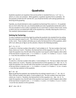 Quadratics - Answer Explanations