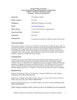 AMS1A: American Civilization to 1865 (Seminar, Section 21), Sp