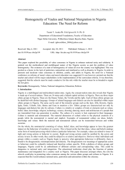 Homogeneity of Vaules and National Ntergration in Nigeria