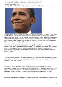 US president Barack Obama: Nobel Peace Prize is
