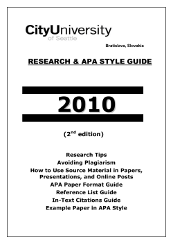 Research and APA Style Guide 2010, 2nd ed.