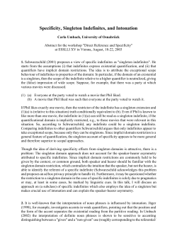 Specificity, Singleton Indefinites, and Intonation