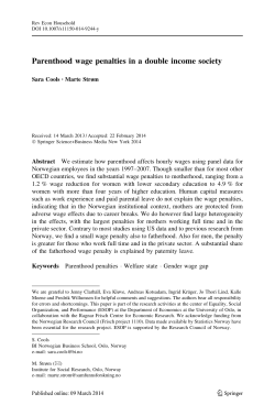 Parenthood wage penalties in a double income society