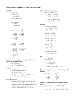 Elementary Algebra - Review for Exam 3