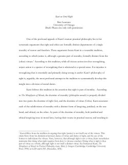 Kant on Strict Right Ben Laurence University of Chicago Draft