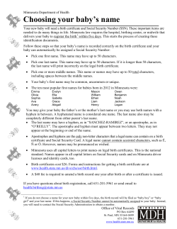 Choosing your baby`s name - Minnesota Department of Health