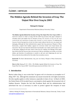 The Hidden Agenda Behind the Invasion of Iraq: The Unjust War