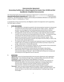 Interconnection Agreement Generating Facilities with a Rated