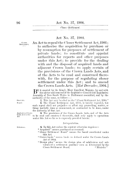 Act No. 37, 1904. An Act to repeal the Closer Settlement Act, 1901
