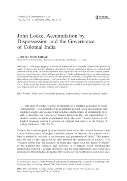 John Locke, Accumulation by Dispossession and the Governance of