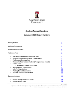 Student Account Services Summer 2017 Money Matters