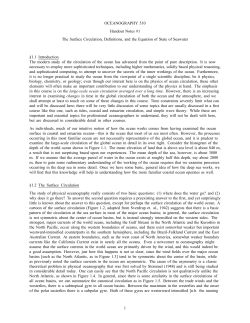 OCEANOGRAPHY 510 Handout Notes #1 The Surface Circulation