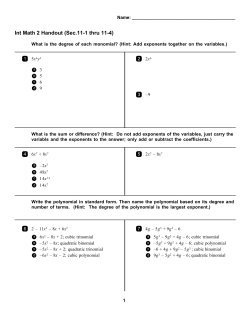 Int Math 2 Handout (Sec.11-1 thru 11-4)