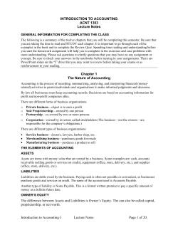 INTRODUCTION TO ACCOUNTING ACNT 1303 Lecture Notes