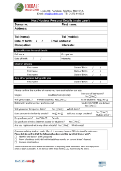 Host/Hostess Personal Details (main carer) Surname: First name