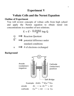 Experiment V Voltaic Cells and the Nernst Equation