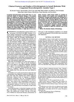 Clinical Features and Studies of Erythropoiesis in