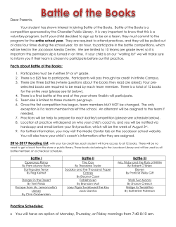 Dear Parents, Facts about Battle of the Books: Battle I Battle II Battle