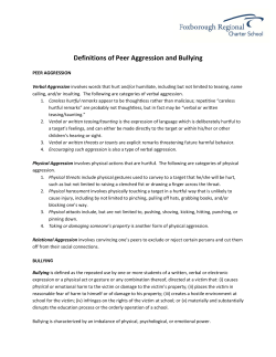 D Definition s of Peer r Aggressi ion and B Bullying