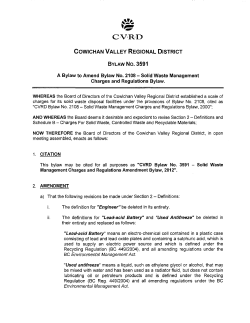COWICHAN VALLEY REGIONAL DISTRICT BYLAW No. 3591