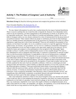 Activity 1: The Problem of Congress` Lack of Authority