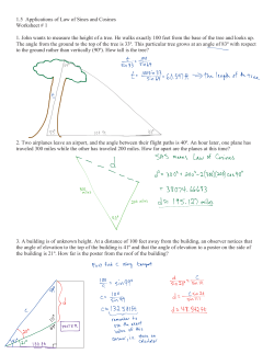 1.5 Applications of Law of Sines and Cosines Worksheet # 1 1. John