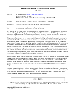 ENST 4000 &ndash; Seminar in Environmental Studies Fall 2013 Course