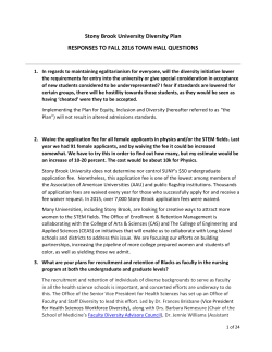 Stony Brook University Diversity Plan RESPONSES TO FALL 2016