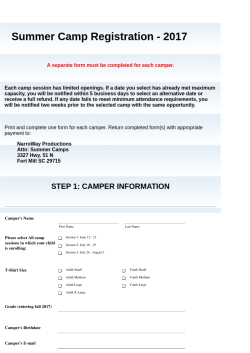 Camper`s Name Please select All camp sessions in which your child