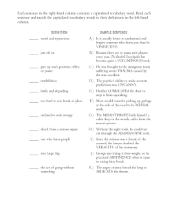 Each sentence in the right-hand column contains a capitalized