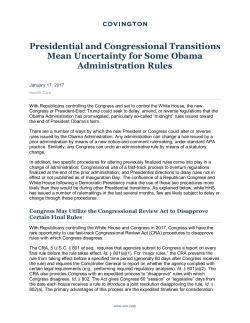 Presidential and Congressional Transitions Mean Uncertainty for